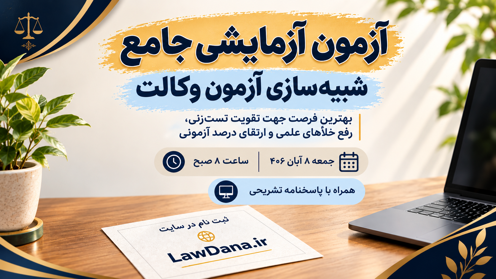 تصویر شاخص دوره: آزمون آزمایشی جامع وکالت 405 (مجازی)